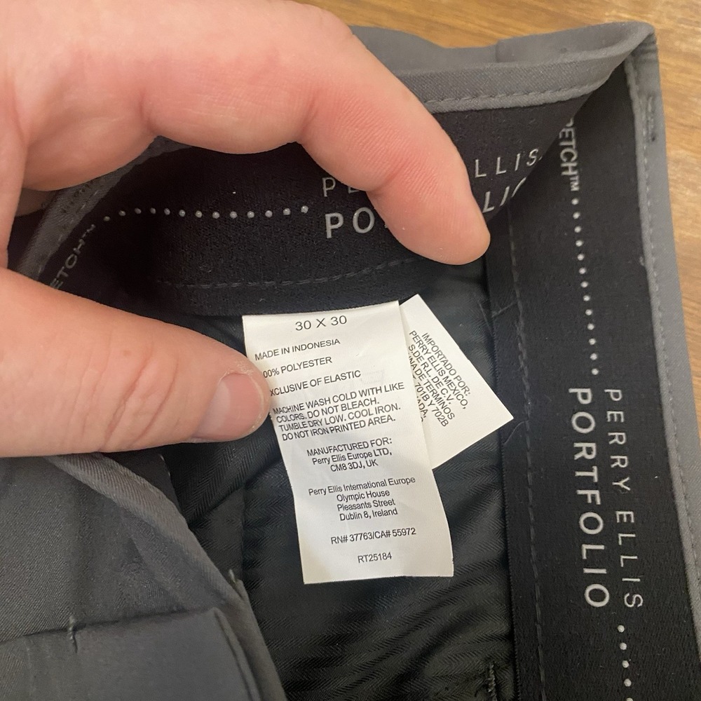 Perry Ellis Portfolio 30x30 Men's Pleated Pants Gray Poly Asphalt NWT - Picture 9 of 16
